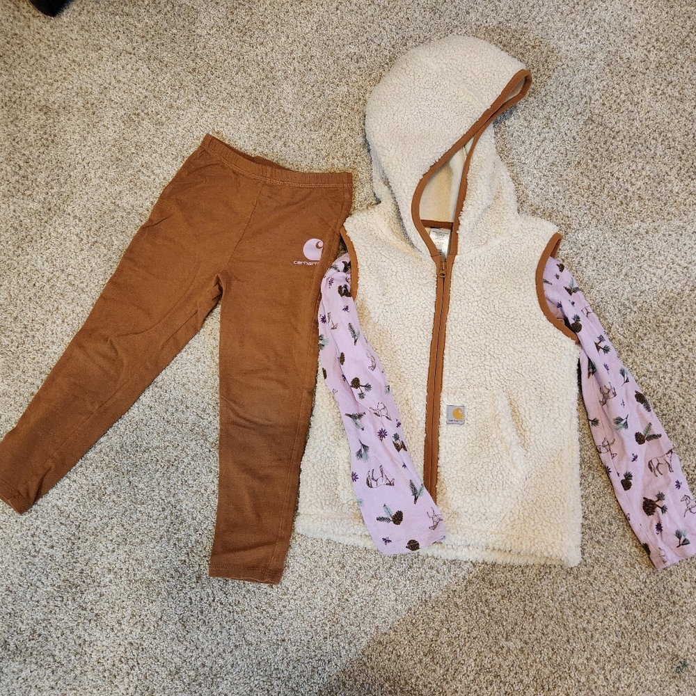 Carhartt Cream and Brown Fleece Vest with Pink Sleeves